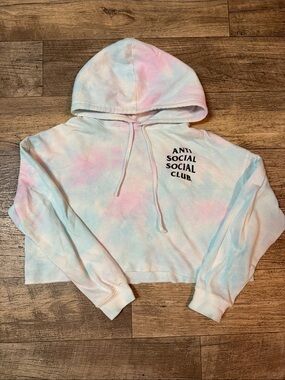 Authentic Anti Social Social Club Bubble Gum Pastel Tie-Dye Cropped Hoodie